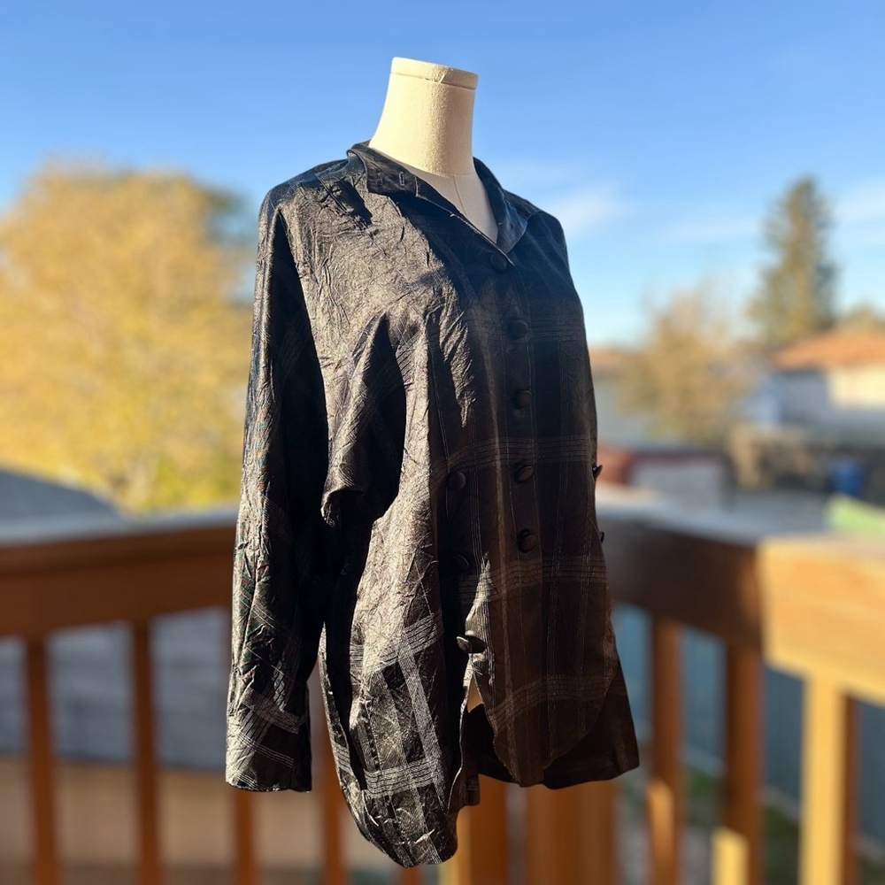 Joseph Ribkoff Black White Plaid Long sleeves Button-Up Satin Blouse Women Sz 8 - Picture 4 of 12